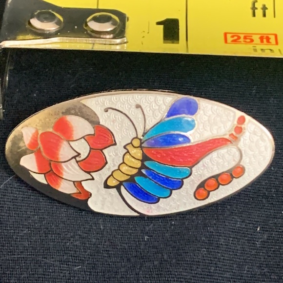 Cloisonné Enamel Oval Butterfly Earrings Pierced - Picture 3 of 7